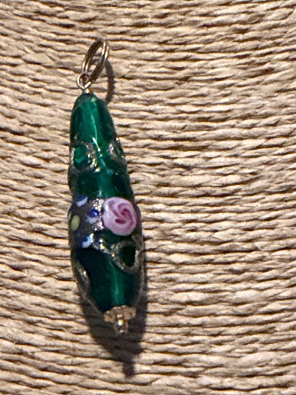Handmade blown glass Green Glass with pink roses exquisite I will provide chain
